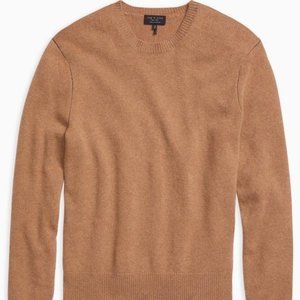 RAG & BONE Haldon Cashmere Crewneck Sweater in Camel Tan Contrast Stitch M